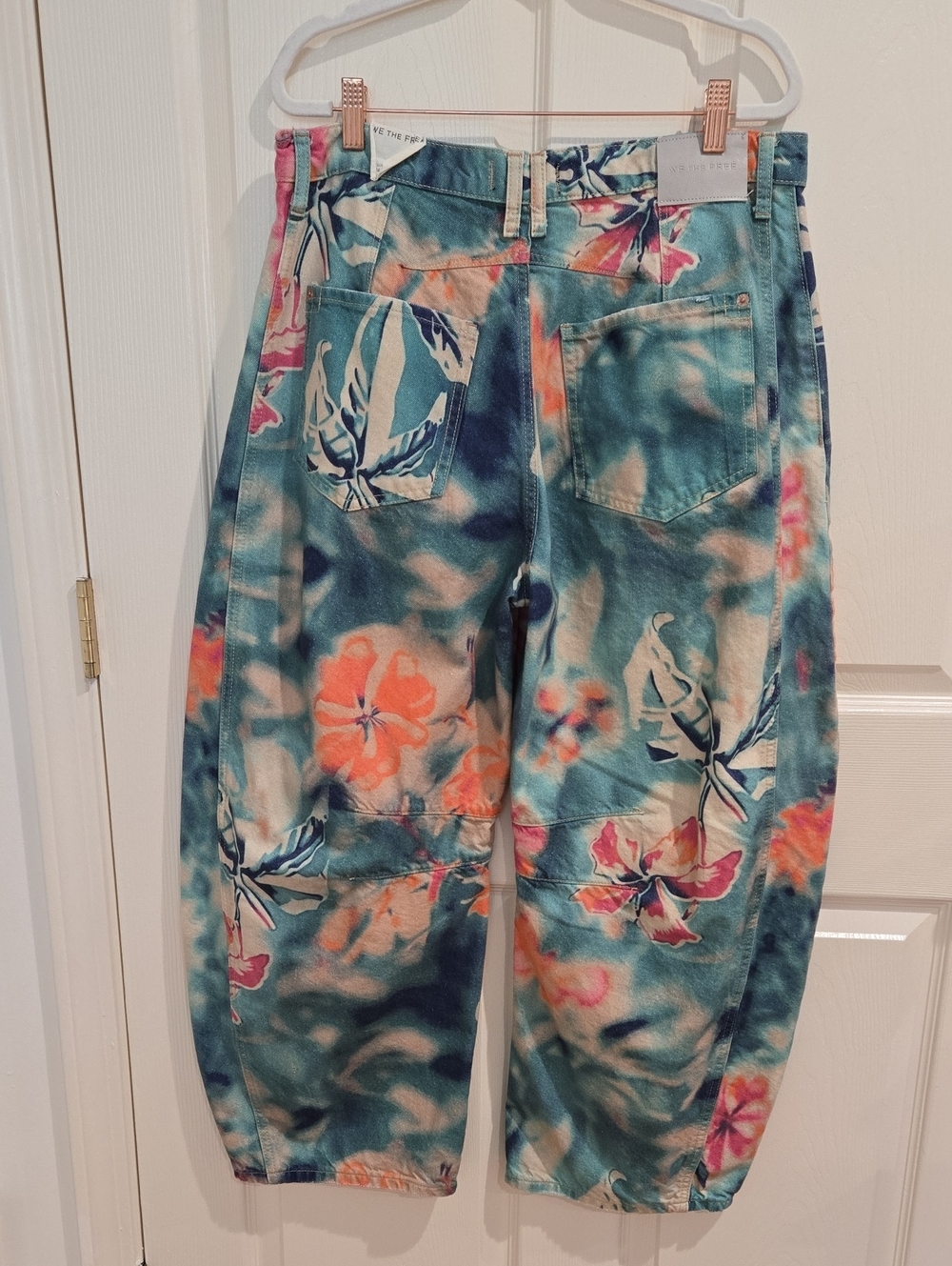 Free People Good Luck Barrel Jeans Pool Floral 30 - Picture 8 of 15